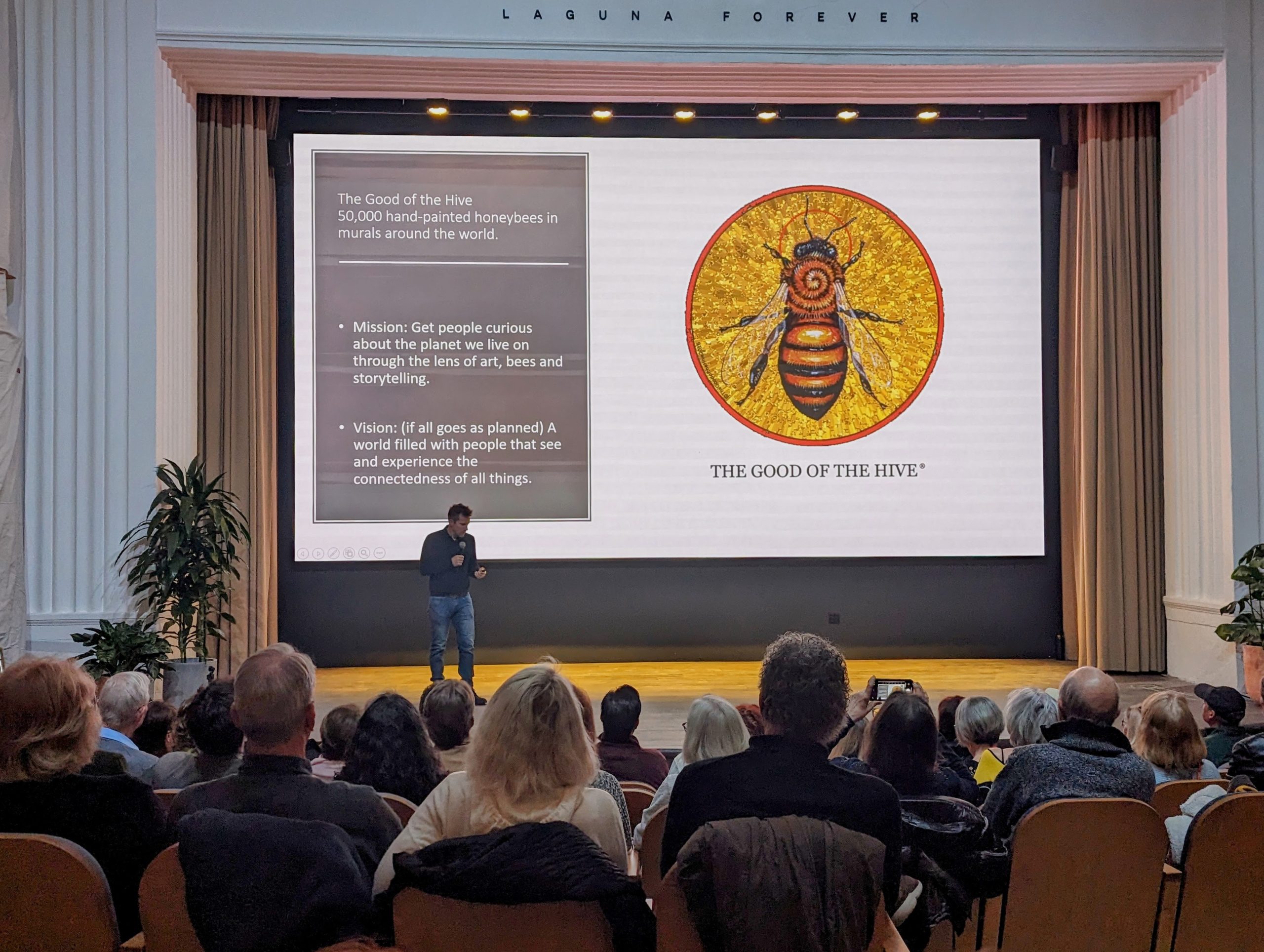 Matt Willey giving a presentation at the Rivian Theater