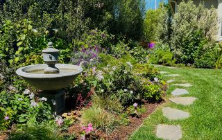 Garden path with birdbath. LA Times photo (Felicia Smith photographer) from Garden Tour Article.